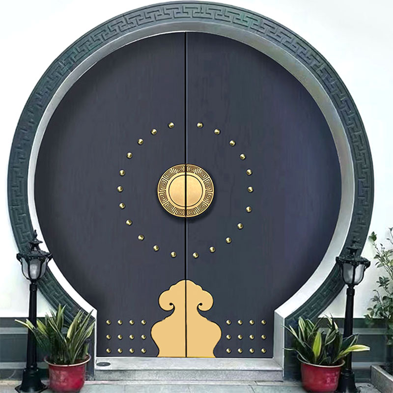 别墅大门中式月亮门圆形门户外庭院门圆门洞苏式徽派门铜拉手