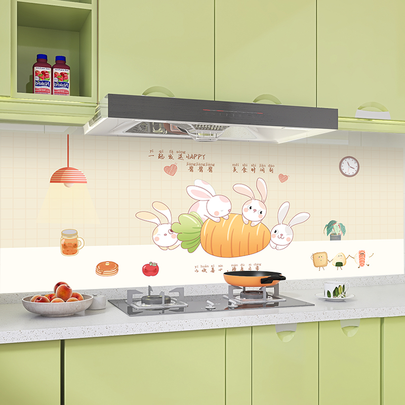 厨房防油贴纸阻燃防水耐高温灶台油烟机装饰墙面贴画无胶静电贴