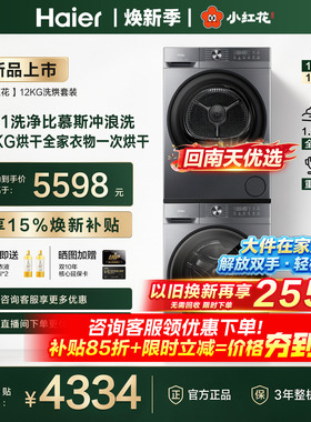 【小红花】海尔12公斤大容量洗烘套装洗衣机家用全自动热泵52D1