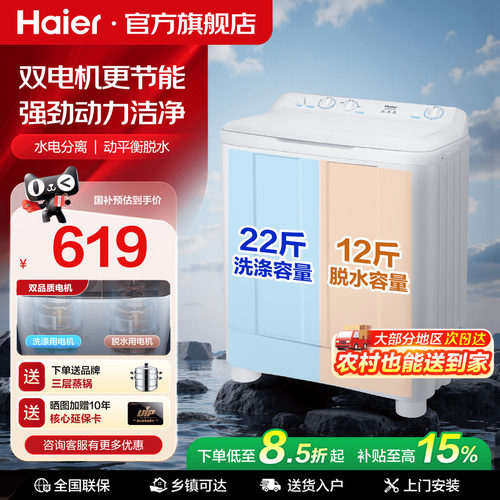 海尔双筒双缸洗衣机家用大容量