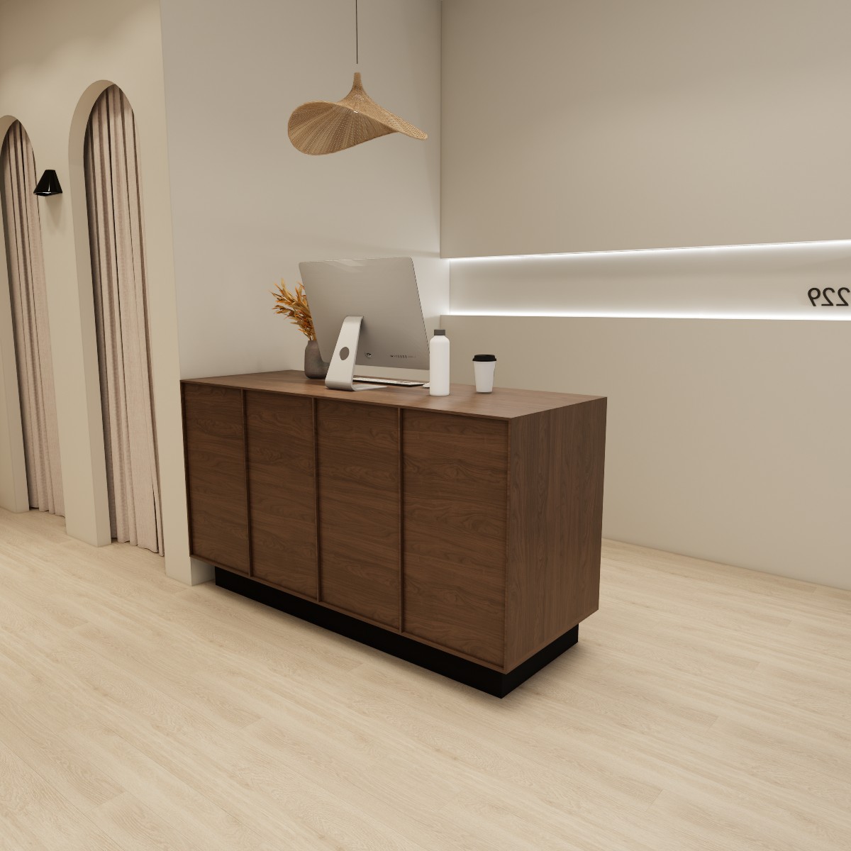 服装店收银台简约现代胡桃木