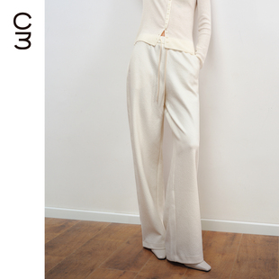 CHICC3慵懒肌理感抽绳宽松奶皮子百搭阔腿裤 休闲裤