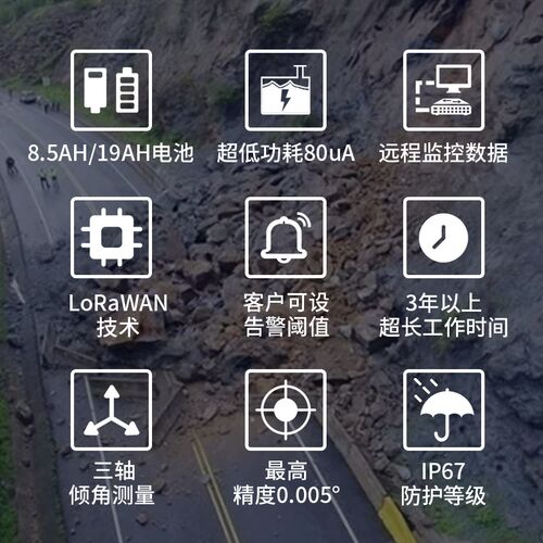 瑞芬HMS505 loraWAN高精度无线物联网倾角传感器位移监测量崩塌计