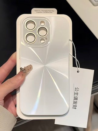 高级感简约白色极光壳适用iPhone15/14/13手机壳苹果12promax自带镜头膜11