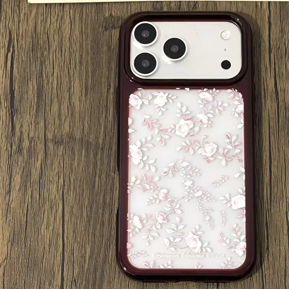 法式温柔酒红晕染白玫瑰花适用iPhone18Pro手机壳17promax苹果16/15透色少女