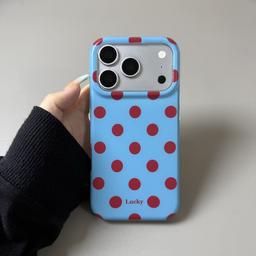 湖蓝底撞色波点磨砂壳适用iPhone17手机壳16promax苹果15/14小众韩系简约