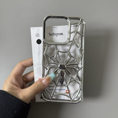 电镀银灰立体蜘蛛网散热壳适用iPhone17手机壳16/15promax苹果14/13防摔12/11软高级镂空