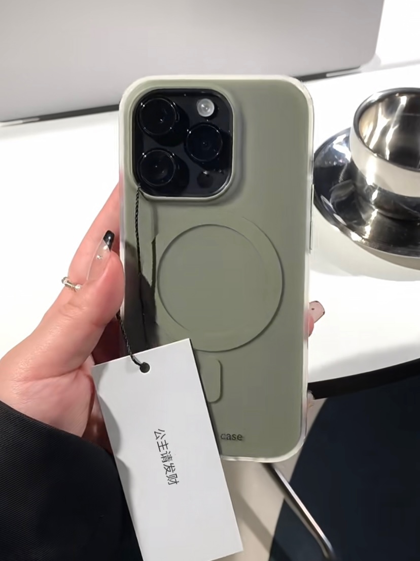 小眾ins松針綠磁吸殼適用iPhone16手機殼蘋果15promax防摔14/13簡約12