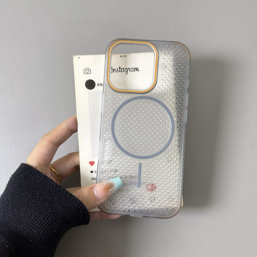 高级感钛灰色网孔散热磁吸壳适用iPhone17手机壳16promax苹果15/14/13简约磨砂