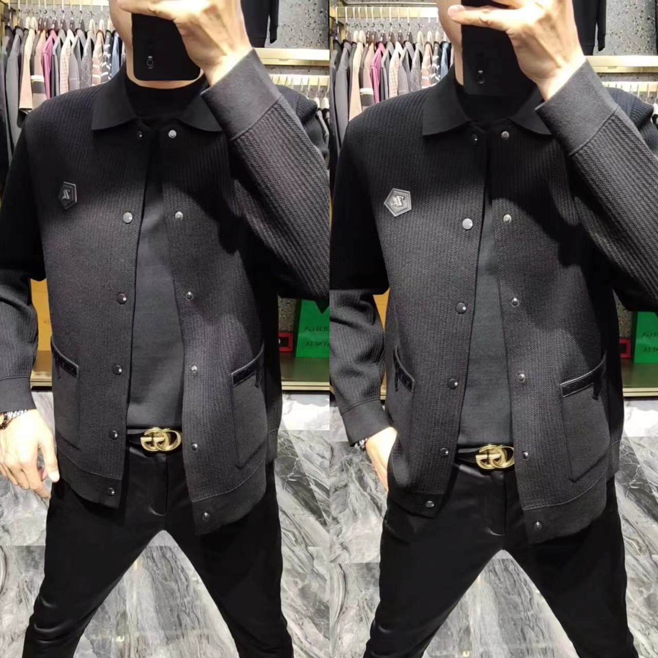 外套男士商务翻领时尚针织开衫