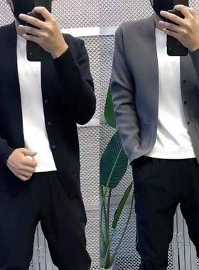 Y899早秋新款男针织开衫黑灰色保暖毛衣外套商务时尚净版T恤 外套