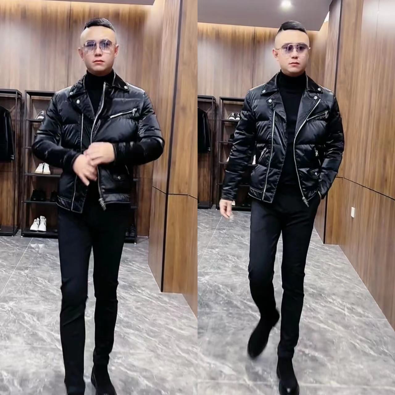 1093翻领羽绒棉加厚夹克外套机车