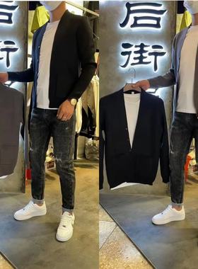 Y899针织开衫黑灰色保暖毛衣早秋新款男外套商务时尚净版T恤 外套