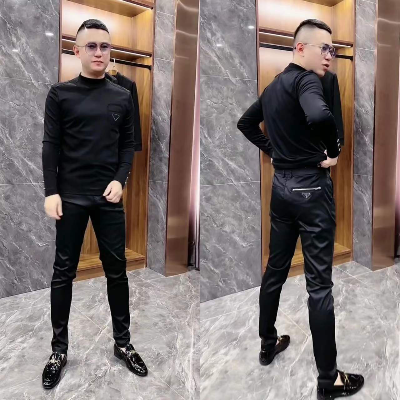 3963春秋新款男士进口金丝绒面料拉奥钻设计上衣短袖时尚精神潮流