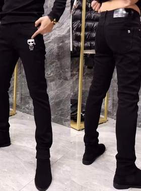 93229春季男士欧货牛仔裤青年网红潮流时尚小脚修身韩版黑色长裤