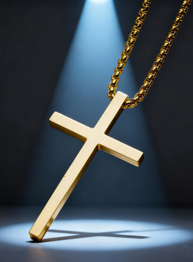 钛钢十字架项链光面小众个性