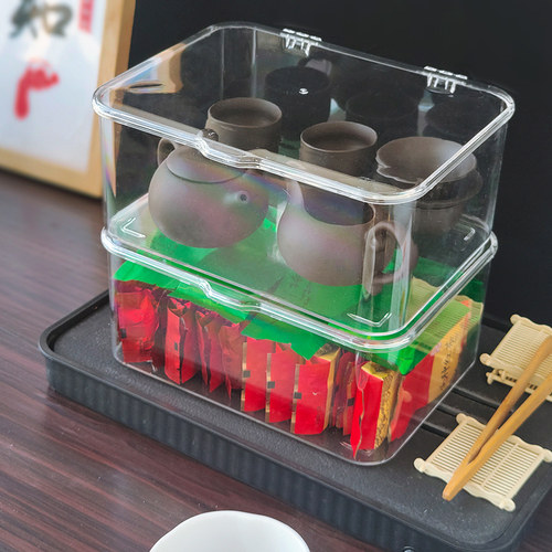 防尘带盖可叠加茶具储存盒