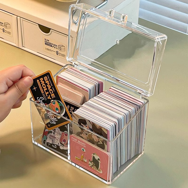 卡盒盲盒卡片收纳盒小卡亚克力透明盒泡泡玛特自印名片分格翻盖盒-封面