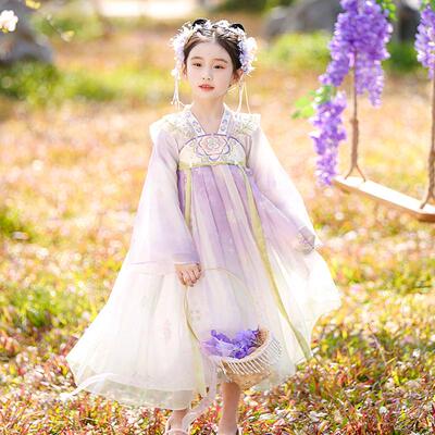 汉服女童春季紫色古装连衣裙