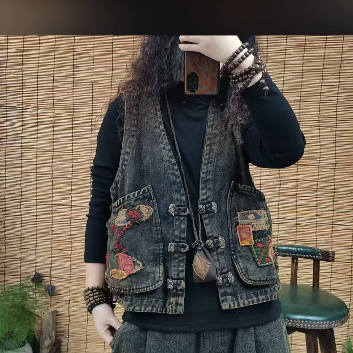 春秋款翻领刺绣大尺码牛