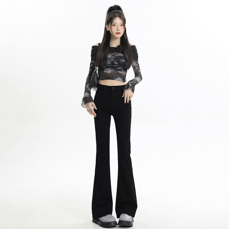 黑色高腰显瘦微喇叭牛仔裤女2026新款秋冬修身弹力小个子马蹄裤子