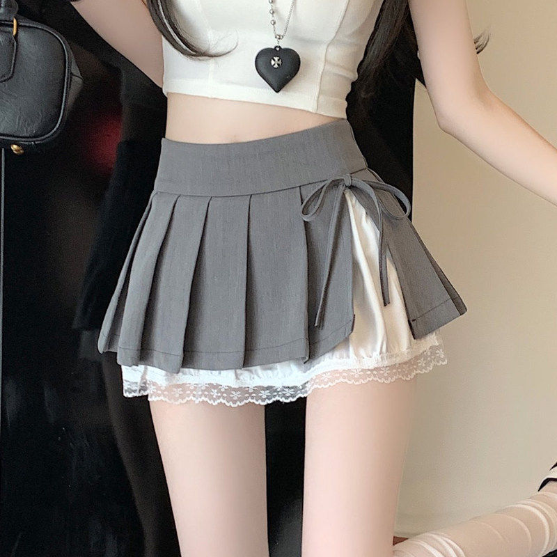 纯欲蕾丝拼接百褶裙女夏