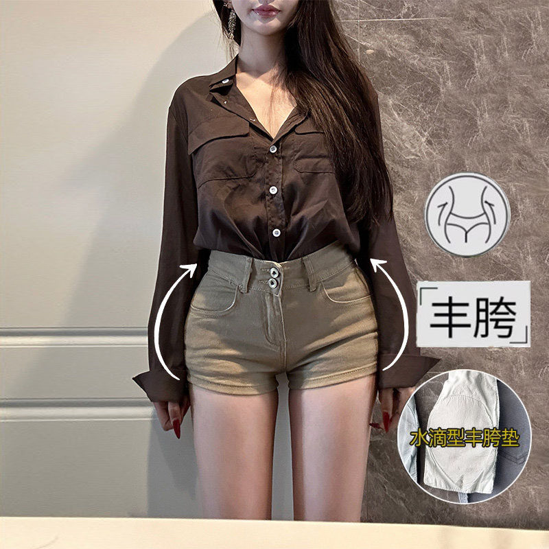 低腰双扣丰胯牛仔短裤女2