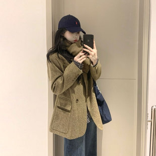 韩系休闲复古西装毛呢外套女2026秋季新款今年巨好看独特呢子西服