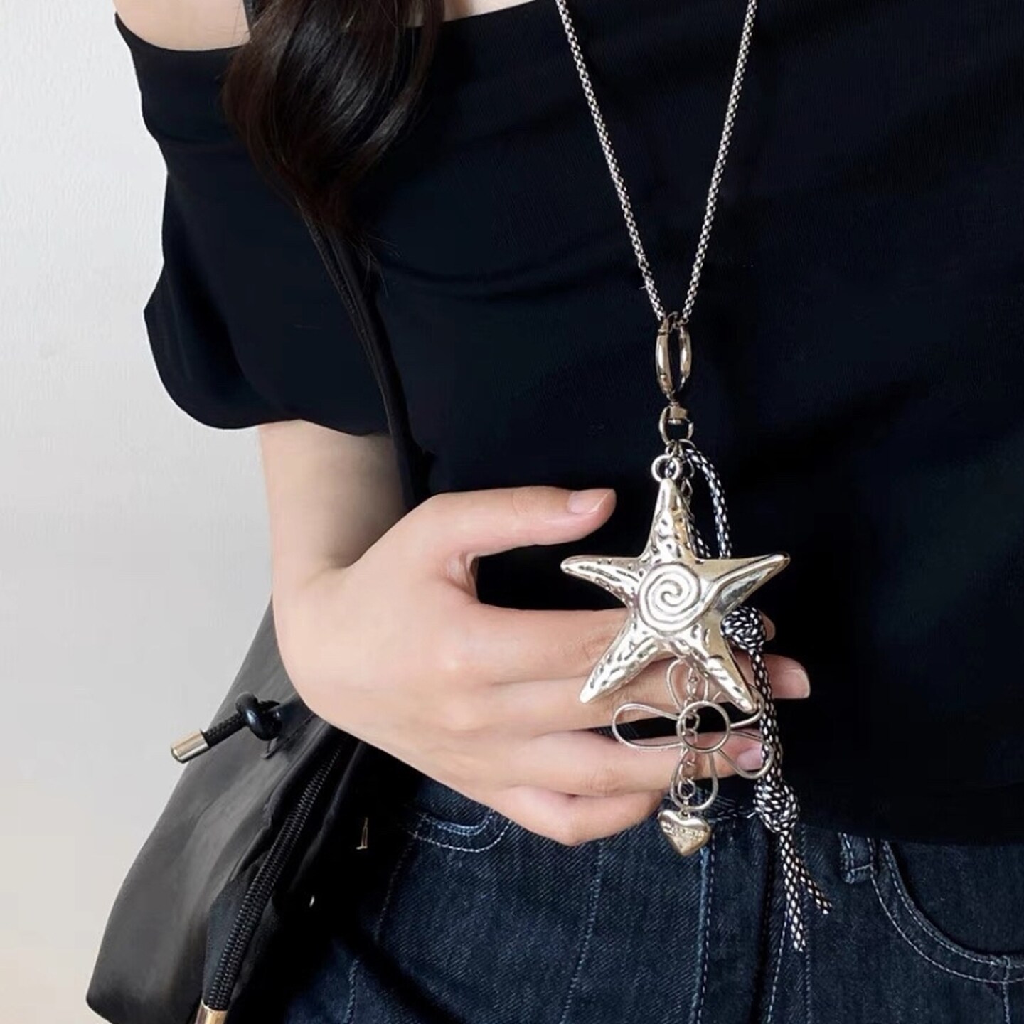 冷淡风银色包包海星长款项链配饰女夏季个性锁骨链时尚感搭配短袖