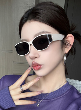 白框墨镜高级感夏防紫外线白色边框猫眼墨镜女复古曲面海边太阳镜