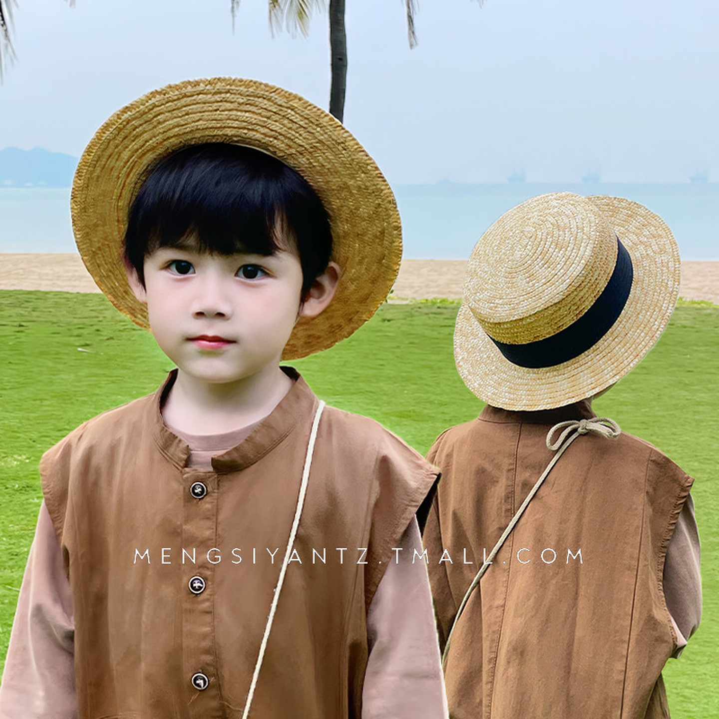 儿童草帽女童遮阳帽夏季宝宝帽子防晒帽编织幼儿渔夫帽男海边沙滩