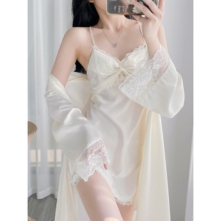 罗丽丝睡衣女夏季2025新款冰丝性感蕾丝吊带睡裙带胸垫纯欲风家居