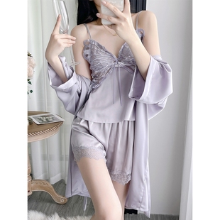 罗丽丝性感睡衣女夏季2025新款冰丝吊带短裤套装蕾丝纯欲风带胸垫