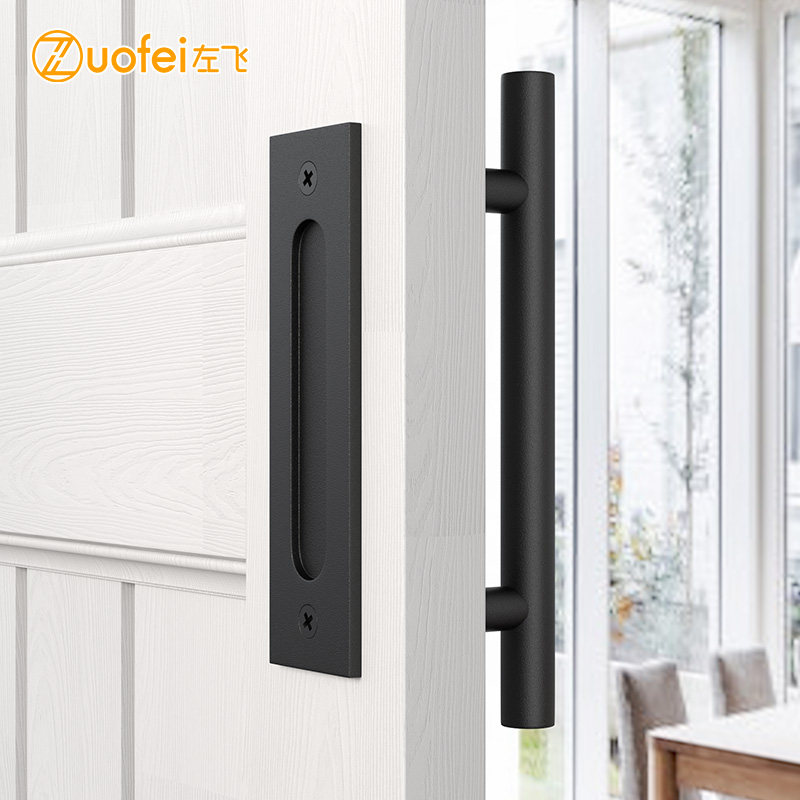 左飞谷仓门双面拉手圆管黑色