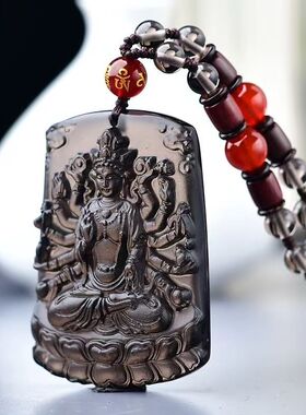 生肖本命佛吊坠天然冰种黑曜石观音菩萨项链男女千手观音水晶挂件