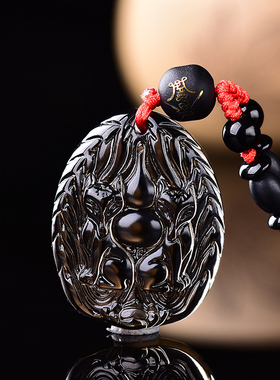 双狐催缘黑曜石爱情项链吊坠