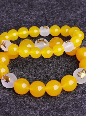 天然黄玛瑙三合贵人局手