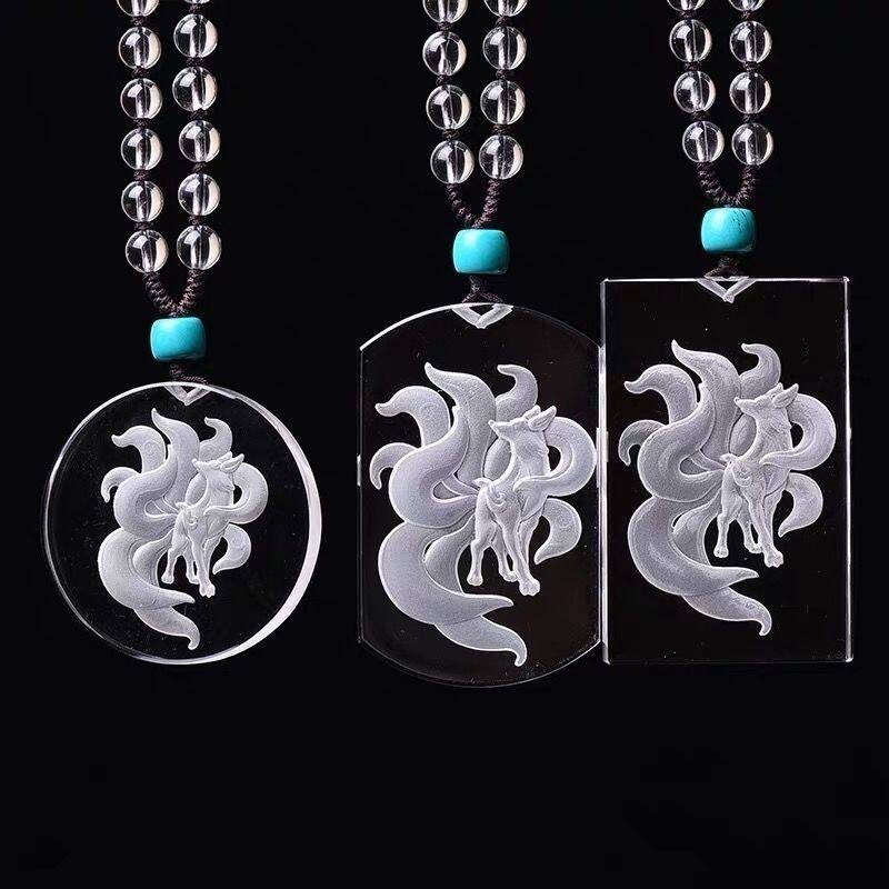 纯天然白水晶狐狸吊坠女九尾狐小狐狸挂件男女吉祥物旺桃花吊坠