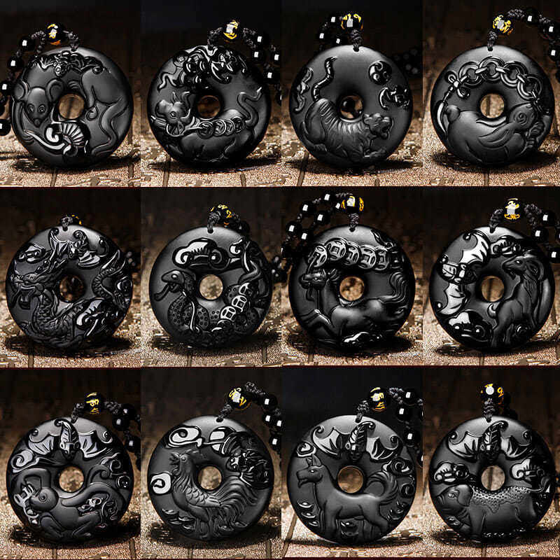 官方黑曜石十二生肖吊坠男女属相鼠牛虎兔龙蛇马羊猴猪狗年本命年