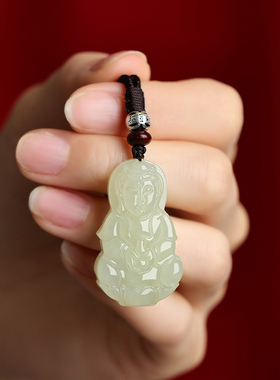 保真天然和田玉观音头吊