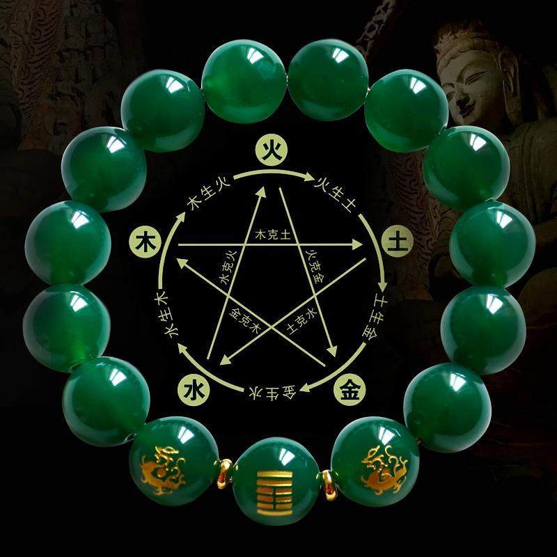 五行缺木饰品补木风雷益木卦属木天然水晶绿玛瑙手链青龙手串男女