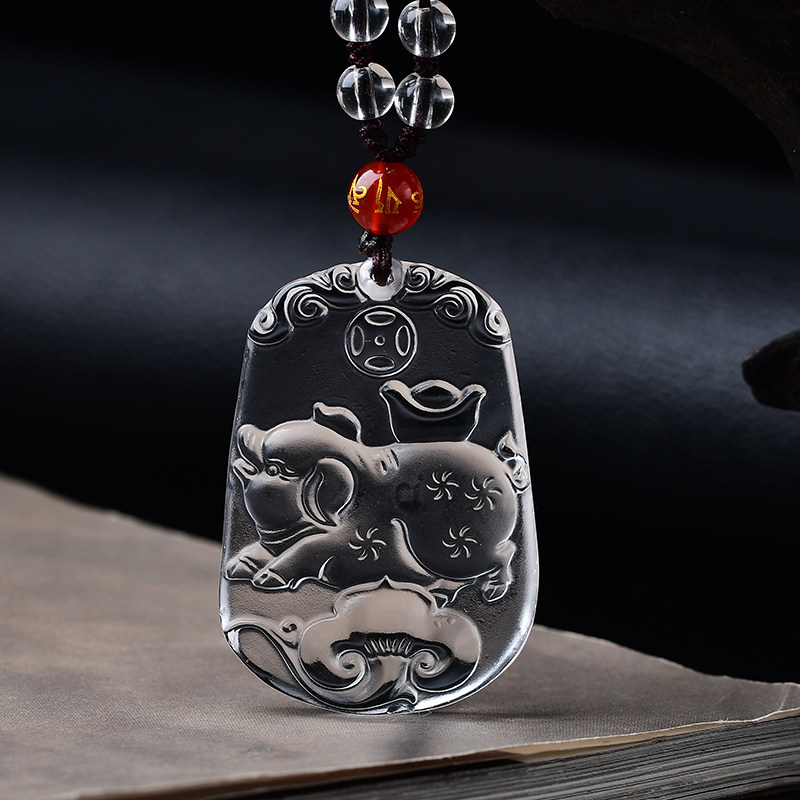 天然白水晶十二生肖吊坠男女本命年属相狗猴鸡猪龙蛇马羊鼠兔虎12