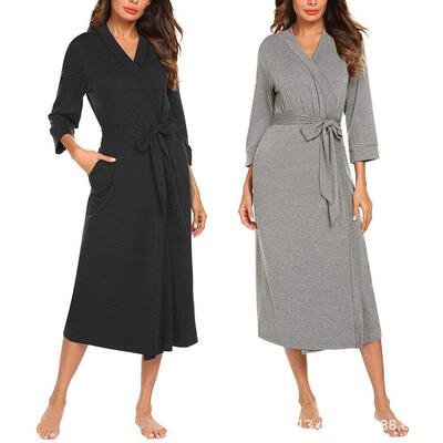 2025 Seven Sleeve Solid Color Long Home Sleeper Robe