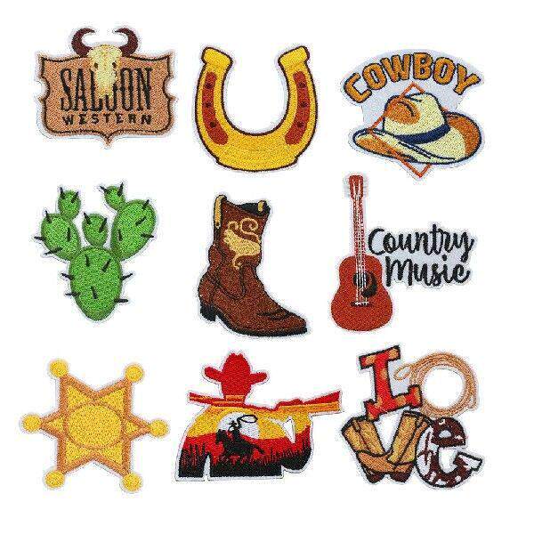 9PCS/SET Western Style Denim Patches Set Embroidery Iron on