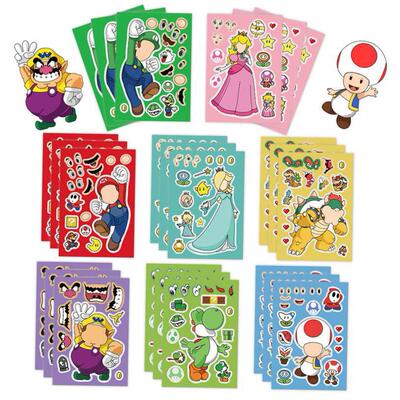 32Sheets Children DIY Puzzle Sticker Mario Face Funny Anime