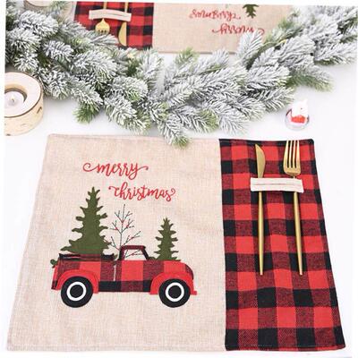 Christmas Decorations Red and Black Check Car Christmas Mat