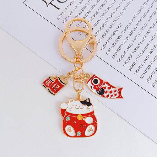 Lucky Cat Keychain Koi Metal Pendant Key chain Bag Backpack
