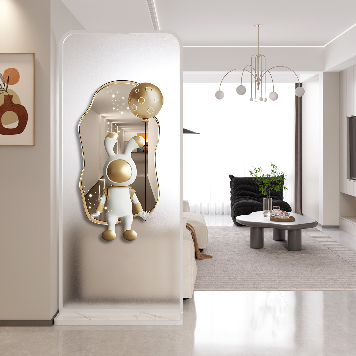 艺术彩绘喷绘钢化玻璃屏风隔断家用客厅入户玄关正对门遮挡可移动