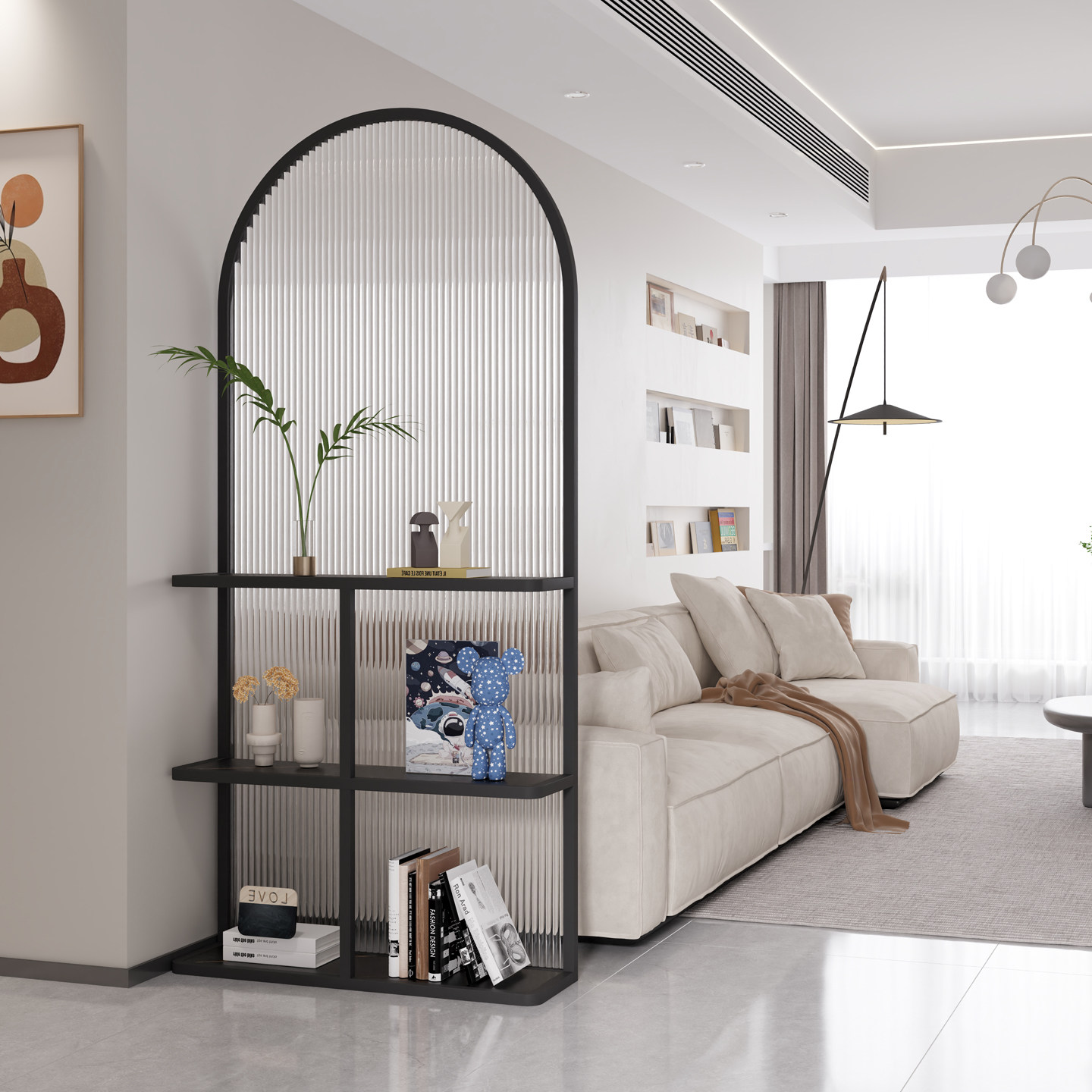 钢化玻璃隔断置物架屏风隔断墙