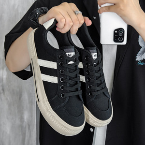 VASIBAEN 男鞋子潮2025秋季新款帆布鞋男德训板鞋百搭休闲小白鞋图片